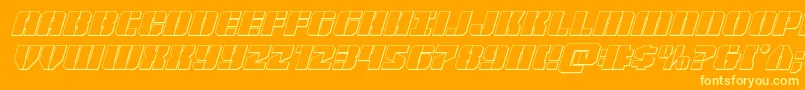 Warpthruster3Dital-Schriftart – Gelbe Schriften auf orangefarbenem Hintergrund