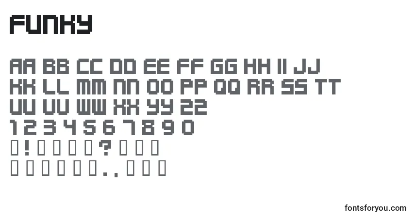 Czcionka Funky – alfabet, cyfry, specjalne znaki