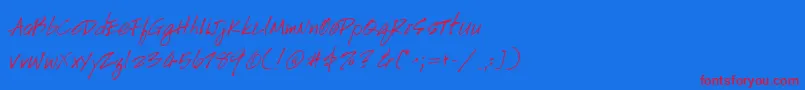 HandscriptuprightItalic Font – Red Fonts on Blue Background