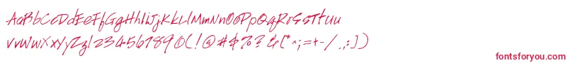 フォントHandscriptuprightItalic – 白い背景に赤い文字