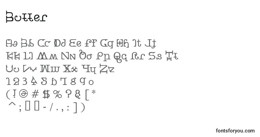 Шрифт Butter – алфавит, цифры, специальные символы