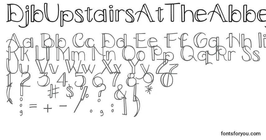 Czcionka DjbUpstairsAtTheAbbey – alfabet, cyfry, specjalne znaki