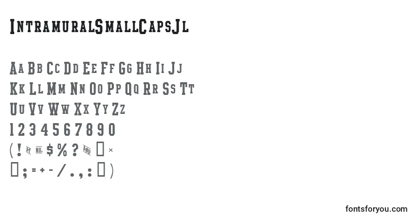 A fonte IntramuralSmallCapsJl – alfabeto, números, caracteres especiais