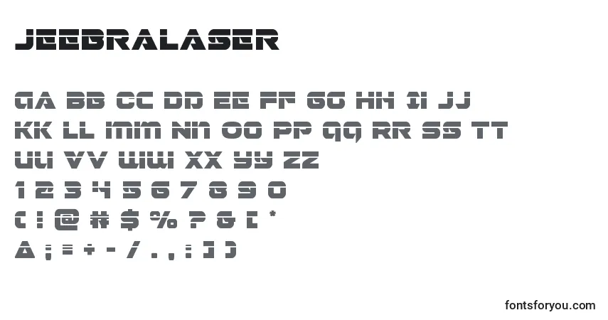 Jeebralaser-fontti – aakkoset, numerot, erikoismerkit