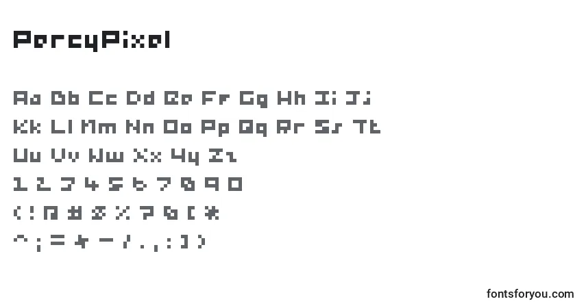 A fonte PercyPixel – alfabeto, números, caracteres especiais