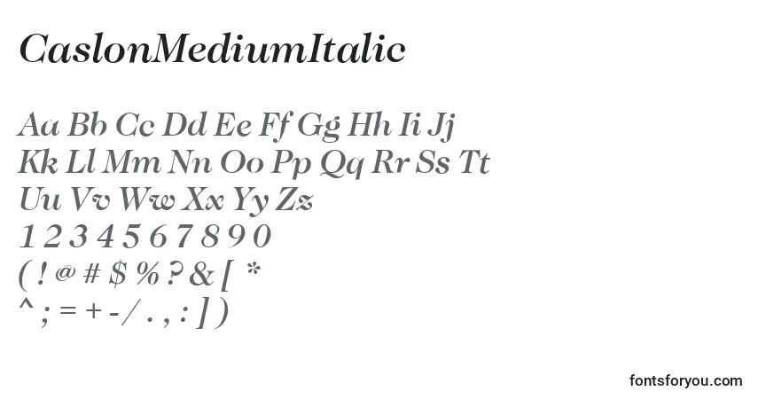 Czcionka CaslonMediumItalic – alfabet, cyfry, specjalne znaki