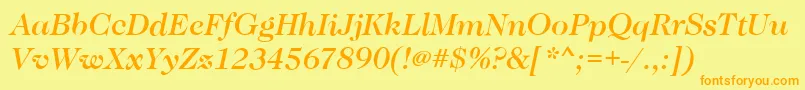 CaslonMediumItalic-Schriftart – Orangefarbene Schriften auf gelbem Hintergrund