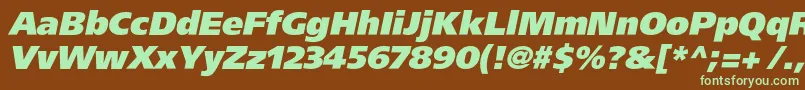 フォントAgforeignerxcItalic – 緑色の文字が茶色の背景にあります。