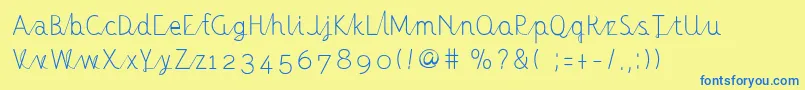 FontoposunnydayRegular-Schriftart – Blaue Schriften auf gelbem Hintergrund