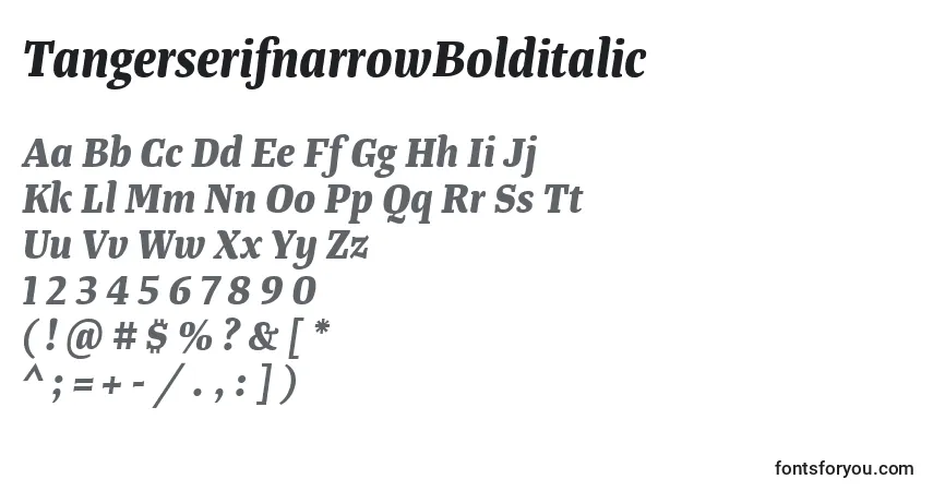 A fonte TangerserifnarrowBolditalic – alfabeto, números, caracteres especiais