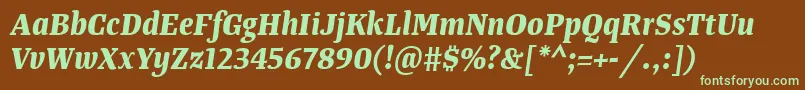 TangerserifnarrowBolditalic-fontti – vihreät fontit ruskealla taustalla