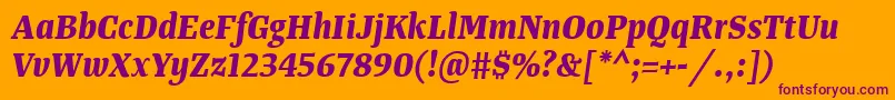 TangerserifnarrowBolditalic-fontti – violetit fontit oranssilla taustalla
