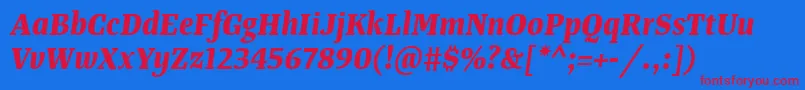 TangerserifnarrowBolditalic-Schriftart – Rote Schriften auf blauem Hintergrund