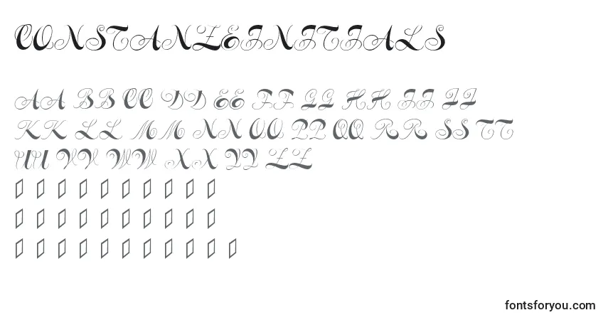 Constanzeinitials font – alphabet, numbers, special characters