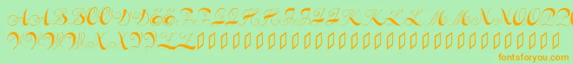 Constanzeinitials-fontti – oranssit fontit vihreällä taustalla