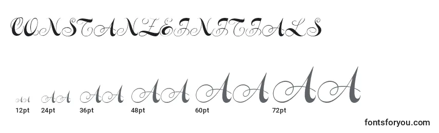 Constanzeinitials font sizes