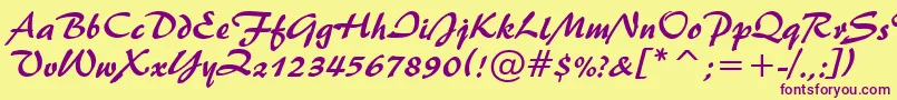 Brush445Bt-Schriftart – Violette Schriften auf gelbem Hintergrund