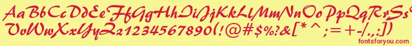 Brush445Bt-Schriftart – Rote Schriften auf gelbem Hintergrund