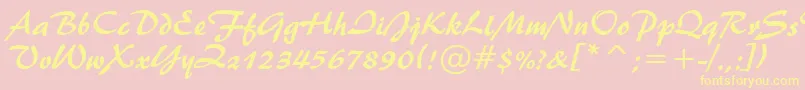 Brush445Bt-Schriftart – Gelbe Schriften auf rosa Hintergrund