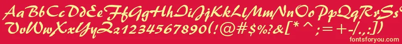 Brush445Bt-fontti – keltaiset fontit punaisella taustalla