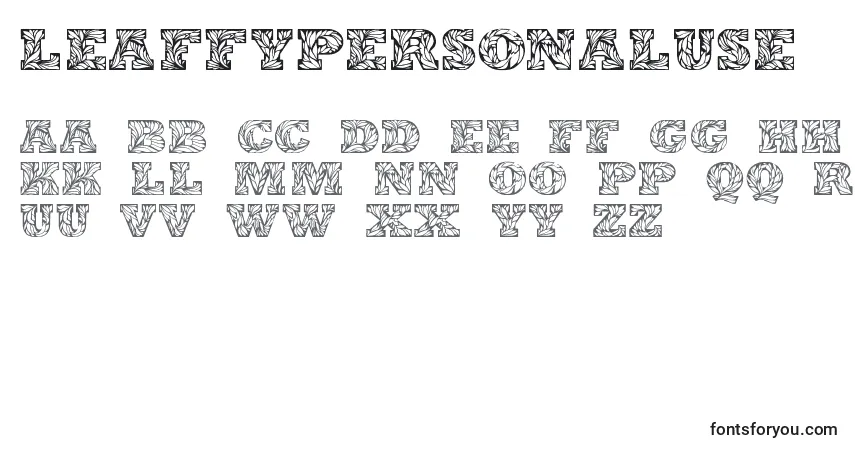 Czcionka Leaffypersonaluse – alfabet, cyfry, specjalne znaki