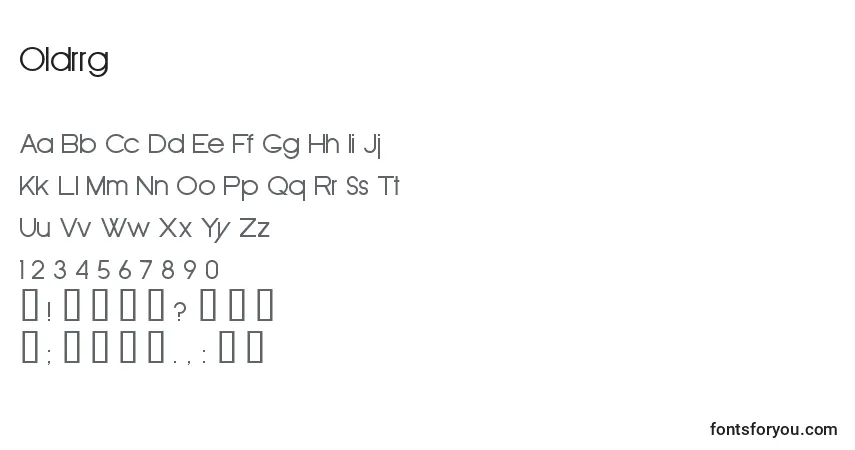 A fonte Oldrrg – alfabeto, números, caracteres especiais