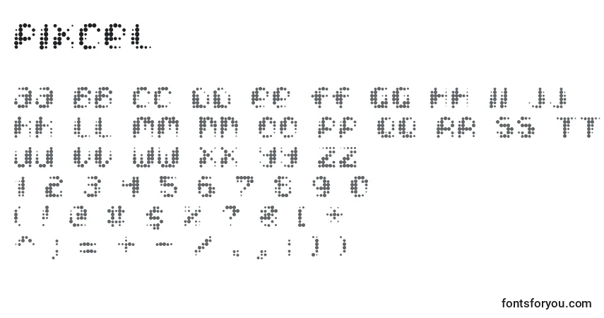 A fonte Pixcel – alfabeto, números, caracteres especiais