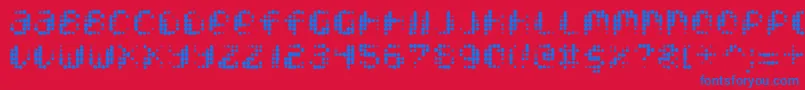 Pixcel-Schriftart – Blaue Schriften auf rotem Hintergrund