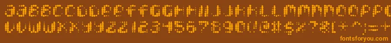 Pixcel-Schriftart – Orangefarbene Schriften auf braunem Hintergrund