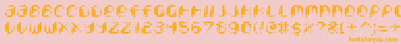 Pixcel-Schriftart – Orangefarbene Schriften auf rosa Hintergrund
