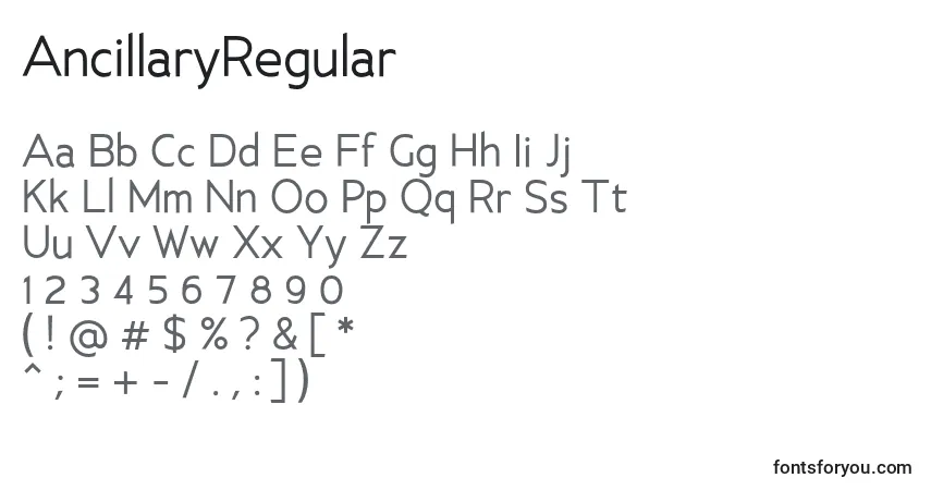 A fonte AncillaryRegular – alfabeto, números, caracteres especiais