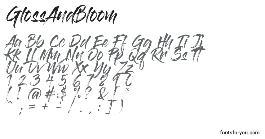 GlossAndBloom-fontti – aakkoset, numerot, erikoismerkit