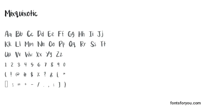 Czcionka Mixquixotic – alfabet, cyfry, specjalne znaki