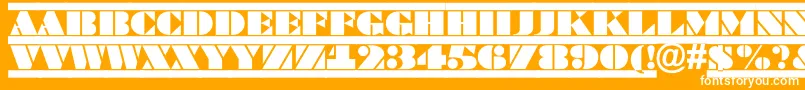 BraggatituldcfrRegular-Schriftart – Weiße Schriften auf orangefarbenem Hintergrund