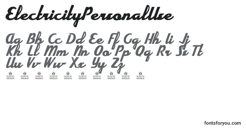 A fonte ElectricityPersonalUse – alfabeto, números, caracteres especiais