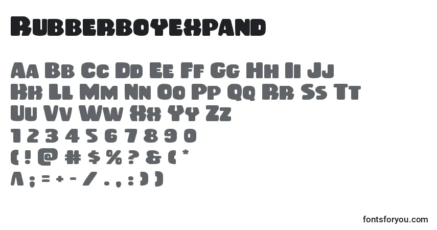Czcionka Rubberboyexpand – alfabet, cyfry, specjalne znaki