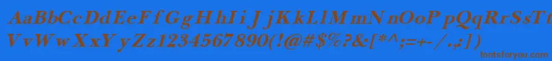 フォントNewba5 – 茶色の文字が青い背景にあります。