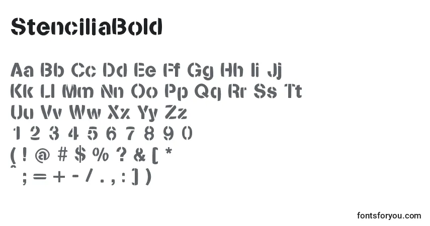 Шрифт StenciliaBold – алфавит, цифры, специальные символы