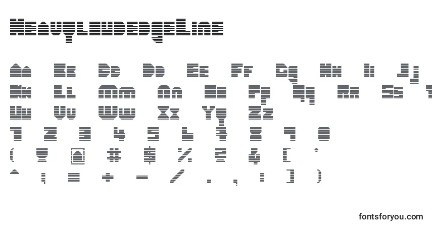 Czcionka HeavyloudedgeLine – alfabet, cyfry, specjalne znaki