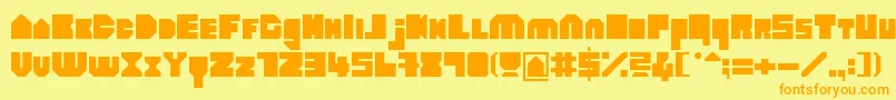 フォントHeavyloudedgeLine – オレンジの文字が黄色の背景にあります。