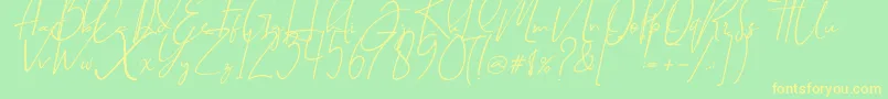 BrilliantSignature1Slant-Schriftart – Gelbe Schriften auf grünem Hintergrund