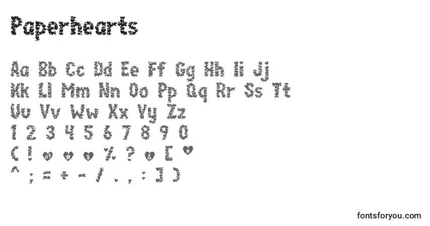 Schriftart Paperhearts (64037) – Alphabet, Zahlen, spezielle Symbole