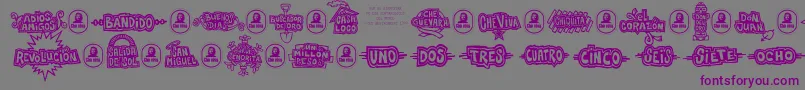 Weitere Informationen zur CheVivaBanana-Schriftart CheVivaBanana-Schriftart – Violette Schriften auf grauem Hintergrund