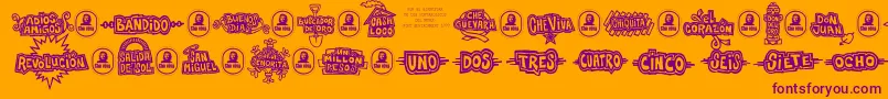 Saiba mais sobre a fonte CheVivaBanana Fonte CheVivaBanana – fontes roxas em um fundo laranja