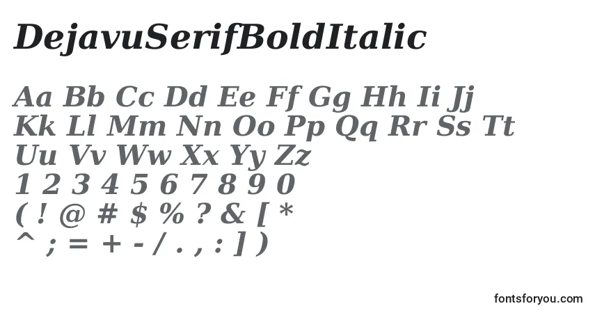 Czcionka DejavuSerifBoldItalic – alfabet, cyfry, specjalne znaki