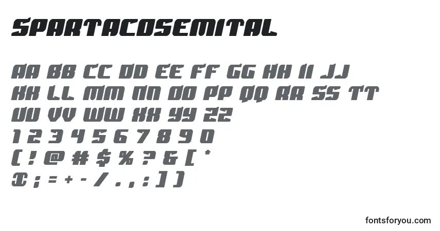 Schriftart Spartacosemital – Alphabet, Zahlen, spezielle Symbole