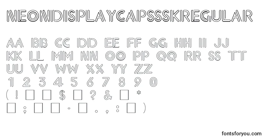Schriftart NeondisplaycapssskRegular – Alphabet, Zahlen, spezielle Symbole