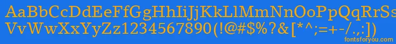 フォントLinoLetterLtRoman – オレンジ色の文字が青い背景にあります。