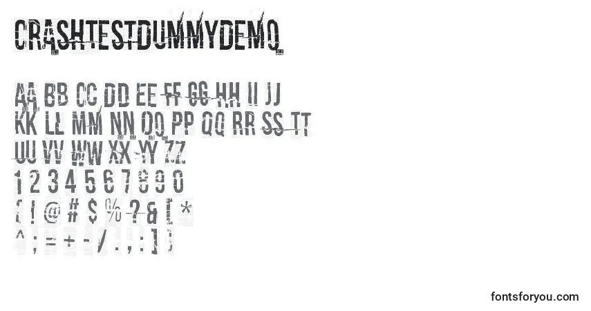 Czcionka CrashTestDummyDemo – alfabet, cyfry, specjalne znaki