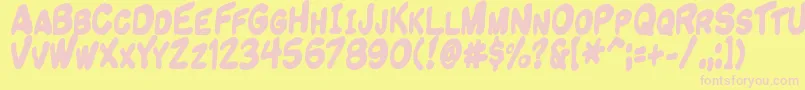 Komikandy-fontti – vaaleanpunaiset fontit keltaisella taustalla